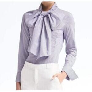 Banana Republic Tops Banana Republic Blue Striped Neck Bow Tie Dress Shirt 10